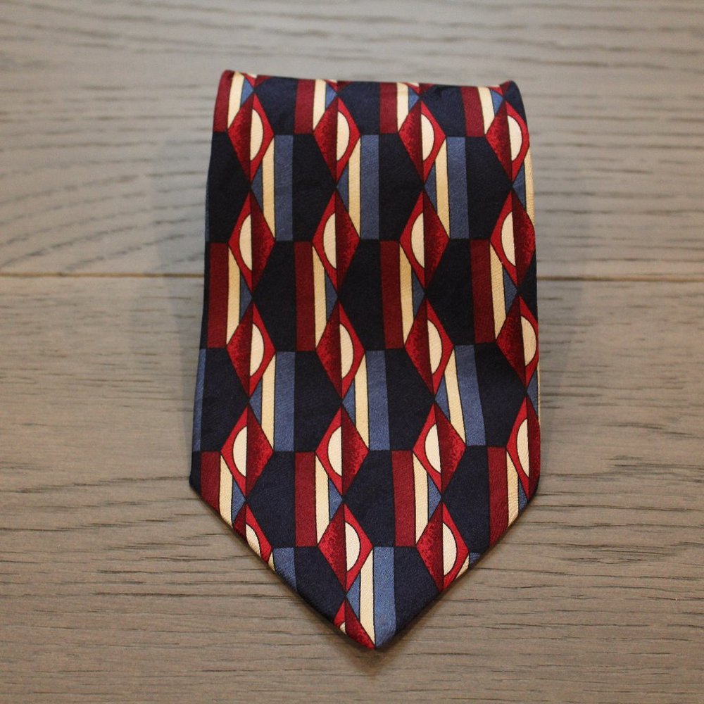 Domani Uomo Geometric Print Silk Tie. Blue, White